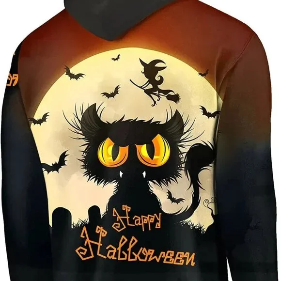 NEW Happy Halloween Print, Hoodies For Men & women, Graphic, With Pocket, L- cat - Picture 2 of 4